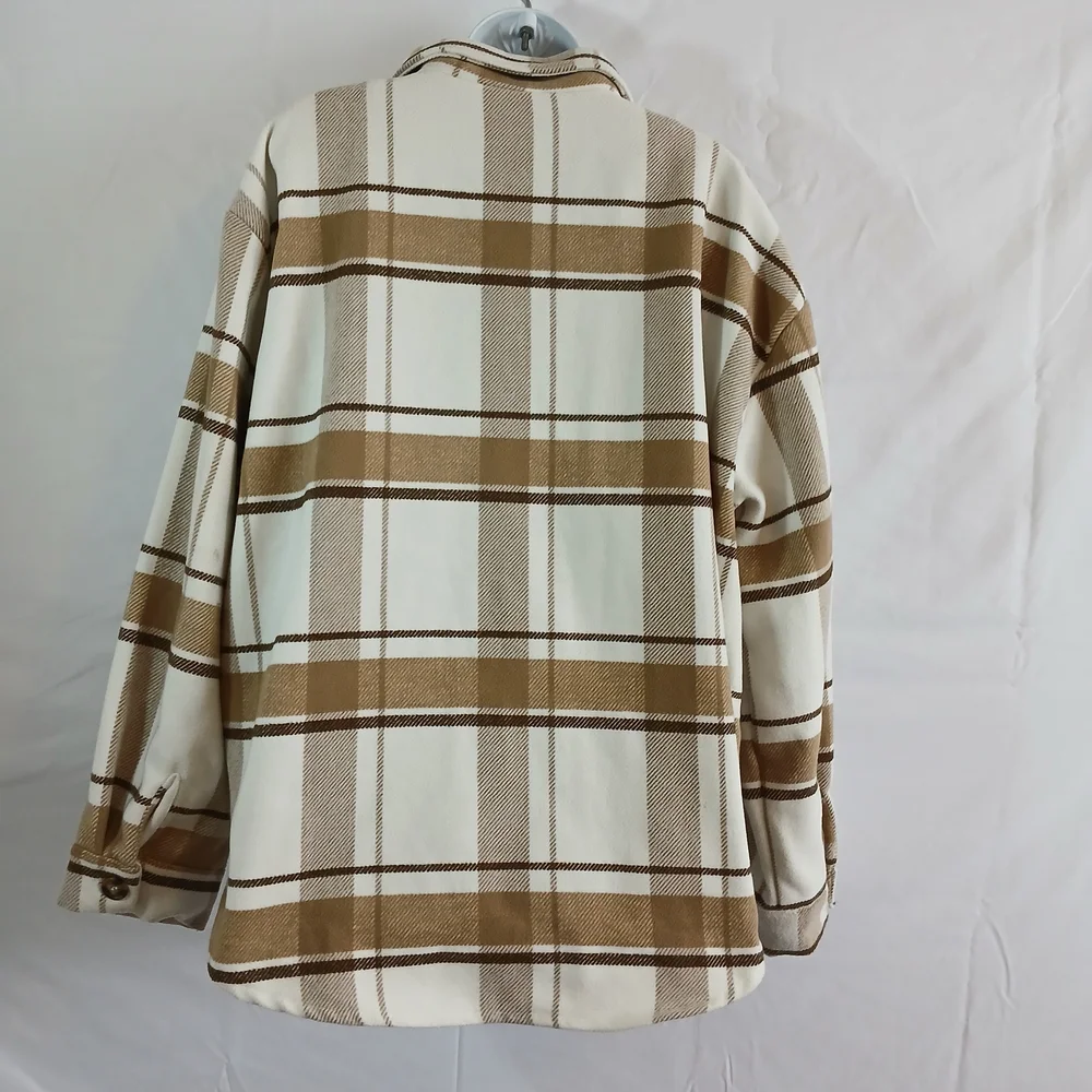 Love Tree Tan and Cream Plaid Utility Jacket Sz 1X Casual Cabin Work Outdoor